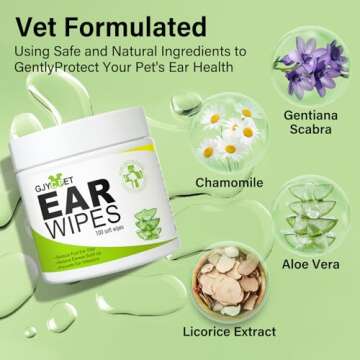 GJYC PET Dog Ear Wipes - 100 Count, Gentle Ear Cleaner