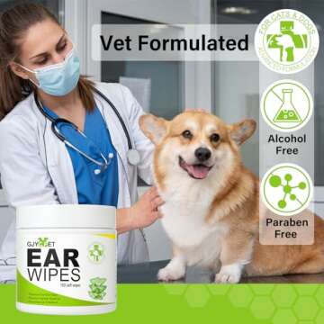 GJYC PET Dog Ear Wipes - 100 Count, Gentle Ear Cleaner