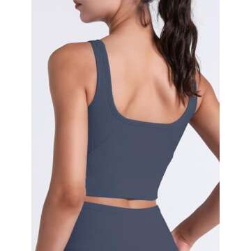 FelFory Longline Sports Bra Tank Top Bra Top for Women Seamless Sports Bra Ribbed Workout Tops Padde...