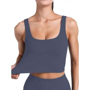 FelFory Longline Sports Bra Tank Top Bra Top for Women Seamless Sports Bra Ribbed Workout Tops Padded Crop Top Fitness Yoga Tank Blue X-Large