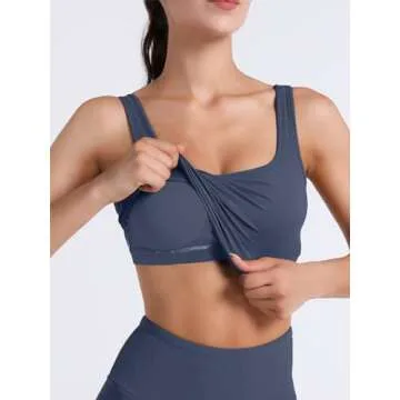 FelFory Longline Sports Bra Tank Top Bra Top for Women Seamless Sports Bra Ribbed Workout Tops Padded Crop Top Fitness Yoga Tank Blue X-Large