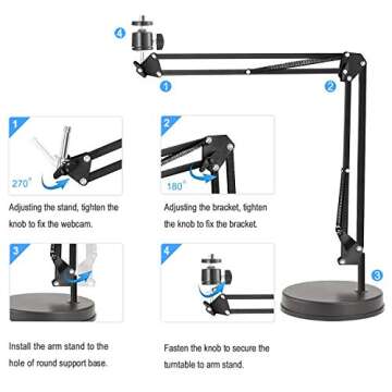 OXENDURE Webcam Stand,Camera Mount 22 Inch Suspension Boom Scissor Arm Stand,for Webcam C925e C922x C922 C930e C930 C920 C615,Hero 8/7/6/5,Ultra/Pro/Pro 2/Pro 3/Brio 4K,DSLR Camera