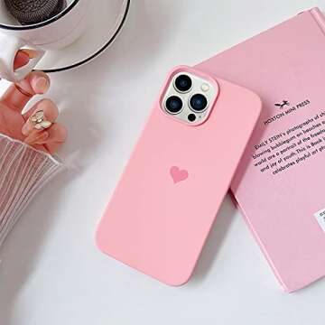 Jmltech Pink Silicone Case for iPhone 13 Pro Max - Cute Heart Design
