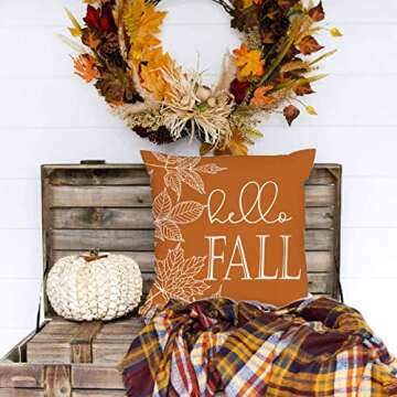 GEEORY Fall Pillow Covers 18x18 Set of 4 for Fall Decor Buffalo Plaid Pumpkin and Maple Leaves Outdoor Pillows Decorative Throw Pillows Farmhouse Thanksgiving Decorations Autumn Cushion Case for Couch