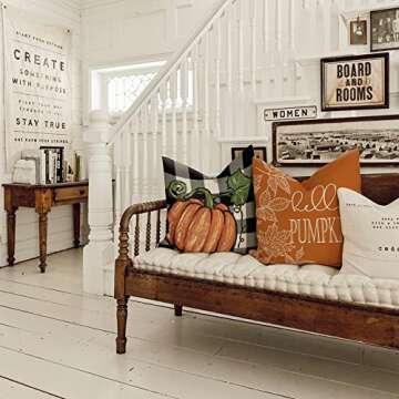 GEEORY Fall Pillow Covers 18x18 Set of 4 for Fall Decor Buffalo Plaid Pumpkin and Maple Leaves Outdoor Pillows Decorative Throw Pillows Farmhouse Thanksgiving Decorations Autumn Cushion Case for Couch