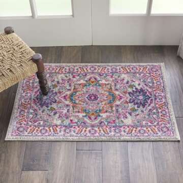 Nourison Passion Bohemian Light Grey/Pink Area Rug - Durable, Easy to Clean