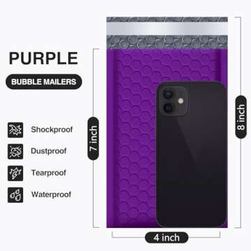 UCGOU Bubble Mailers 4x8 Inch Purple 50 Pack Poly Padded Envelopes Small Business Mailing Packages O...