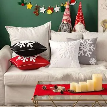 MIULEE Pack of 2 Christmas Decorative Snowflake Throw Pillow Covers Canvas Embroidery Cushion Cases Holiday Decor Soft Pillowcases for Winter Couch Sofa Bedroom Car（White, 18x18in）