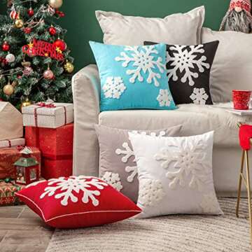 MIULEE Pack of 2 Christmas Decorative Snowflake Throw Pillow Covers Canvas Embroidery Cushion Cases Holiday Decor Soft Pillowcases for Winter Couch Sofa Bedroom Car（White, 18x18in）