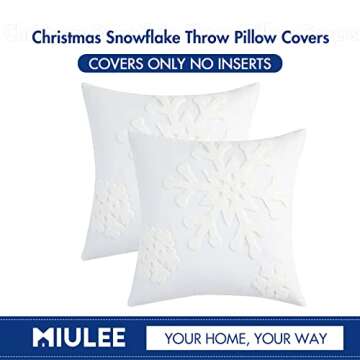 MIULEE Pack of 2 Christmas Decorative Snowflake Throw Pillow Covers Canvas Embroidery Cushion Cases Holiday Decor Soft Pillowcases for Winter Couch Sofa Bedroom Car（White, 18x18in）