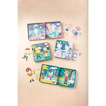 Stephen Joseph, Magnetic Dress Up Dolls 40 PC Play Set – Screen-Free Pretend Play Magnetic Case, Ideal for Ages 3+ – Travel Game for Kids, Magnetic On The Go Activity Set, Shark and Tiger