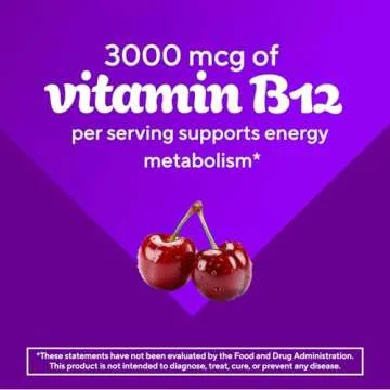 Vitafusion Extra Strength Vitamin B12 Gummy Vitamins for Energy Metabolism Support and Nervous System Health Support, Cherry Flavored, America’s Number 1 Brand, 45 Day Supply, 90 Count