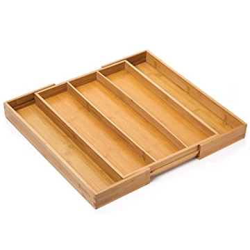 Premium Bamboo Expandable Silverware Organizer for Kitchen