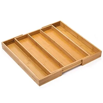 Premium Bamboo Expandable Silverware Organizer for Kitchen