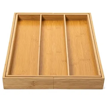Premium Bamboo Expandable Silverware Organizer for Kitchen
