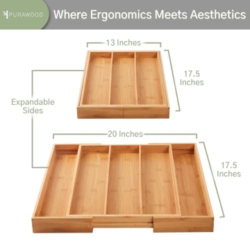 Premium Bamboo Expandable Silverware Organizer for Kitchen