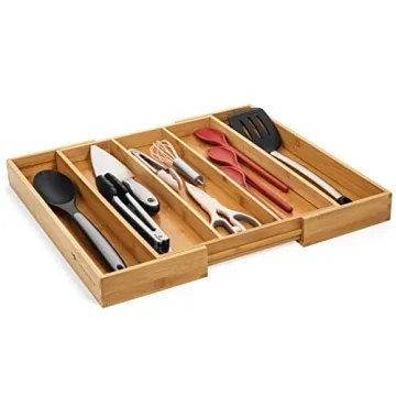 Premium Bamboo Expandable Silverware Organizer for Kitchen