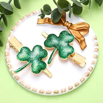 St. Patrick’s Day Hair Clips Rhinestone Glitter Green Leaf Hairpins for Women Lucky Shamrock Hair Clips Costume Hair Accessory Holiday Party Gifts (Glitter)