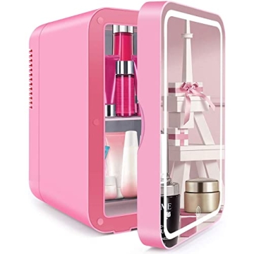 COOSEON Mini Fridge 6 Liter, Portable Mirrored Beauty Fridge With LED Lighting, AC/DC Portable Beaut...