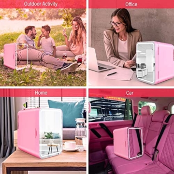 Portable 6L Mirrored Beauty Fridge with LED Lighting