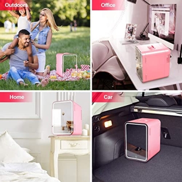 Portable 6L Mirrored Beauty Fridge with LED Lighting