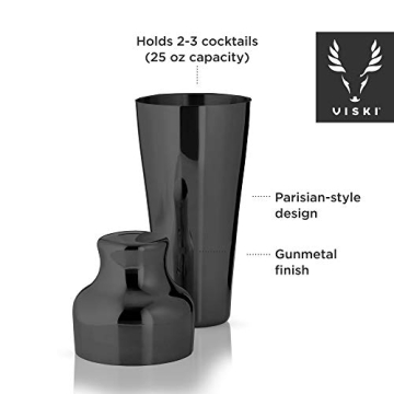 Viski Parisian Cocktail Shaker 25 oz Black Stainless Steel