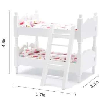 Z MAYABBO Wooden Dollhouse Furniture of Baby bunk Bed with Ladder for Miniature Dollhouse Accessories - 1/12 Scale