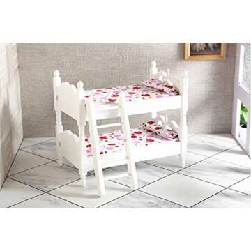 Z MAYABBO Wooden Dollhouse Furniture of Baby bunk Bed with Ladder for Miniature Dollhouse Accessories - 1/12 Scale