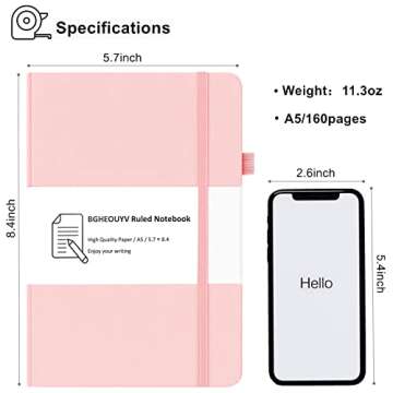 BGHEOUYV Notebook Journal, College Ruled Notebook Lined A5 160 Pages,Hard Cover Journals for Writing...
