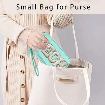 COSHAYSOO Electronics Organizer Bag Travel with Chenille Letter Patch TECH Traveling Must Have Accessories Cute Personalized Gift for Women Cable Cord Charger Storage Pouch (Greenish Blue)