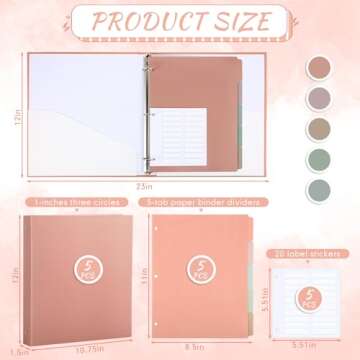 Ctosree 5 Sets 1 Inch Heavy Duty 3 Ring Binder with 2 Pockets with 5 Tab Dividers 8.5 x 11 Inch Plas...
