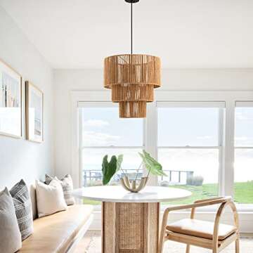 c cattleya 3-Tiered Large Farmhouse Chandelier Lighting, Natural Paper Rope Hanging Pendant Lights, ...