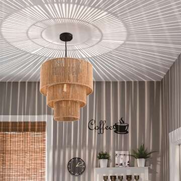 c cattleya 3-Tiered Large Farmhouse Chandelier Lighting, Natural Paper Rope Hanging Pendant Lights, Hand-Woven Ceiling Light Fixture Chandeliers for Kitchen Dining Room Bedroom Hallway Entryway