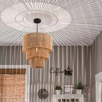 c cattleya 3-Tiered Large Farmhouse Chandelier Lighting, Natural Paper Rope Hanging Pendant Lights, Hand-Woven Ceiling Light Fixture Chandeliers for Kitchen Dining Room Bedroom Hallway Entryway