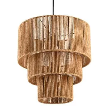 c cattleya 3-Tiered Large Farmhouse Chandelier Lighting, Natural Paper Rope Hanging Pendant Lights, Hand-Woven Ceiling Light Fixture Chandeliers for Kitchen Dining Room Bedroom Hallway Entryway