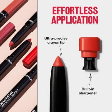 REVLON ColorStay Matte Lite Crayon Lipstick with Built-in Sharpener, Smudge-proof, Water-Resistant Non-Drying Lipcolor, 003 Soufflé All Day, 0.049 oz