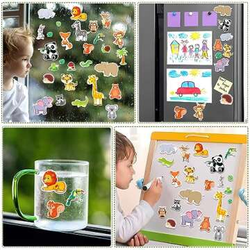 MARFOREVER 50 PCS Jungle Animals Window Gel Clings Stickers Removable and Reusable Window Clings Dec...