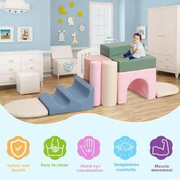 CYacan 8-Piece Foam Climbing Blocks for Toddlers 1-3,PU Toddler Climbing Toys Indoor,Soft Play Climbing for Toddlers,Baby Toddler Kids Foam Climbing Blocks,Foam Soft Play Set,Foam Play Gym