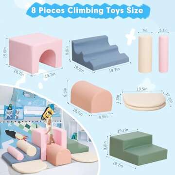 CYacan 8-Piece Foam Climbing Blocks for Toddlers 1-3,PU Toddler Climbing Toys Indoor,Soft Play Climbing for Toddlers,Baby Toddler Kids Foam Climbing Blocks,Foam Soft Play Set,Foam Play Gym