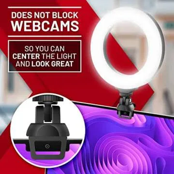 PhotoMate Video Conference Lighting - Webcam Ring Light for Computer, Laptop, MacBook, Monitor - USB-C and USB-A - Small Portable Selfie Light for Zoom Meetings and Streaming