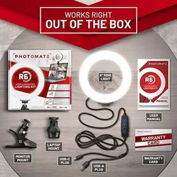 PhotoMate Video Conference Lighting - Webcam Ring Light for Computer, Laptop, MacBook, Monitor - USB-C and USB-A - Small Portable Selfie Light for Zoom Meetings and Streaming