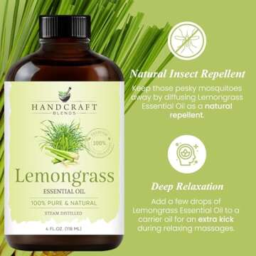 Handcraft Blends Lemongrass Essential Oil - Huge 4 Fl Oz - 100% Pure and Natural - Premium Grade Essential Oil for Diffuser and Aromatherapy