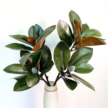 32 Inch Magnolia Artificial Leaves Branches 3D Plastic Printing Houseplant Plant Indoor Outdoor Home...