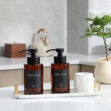 Foaming Soap Dispenser Set, 12 Oz Glass Hand Soap Dispenser with 304 Rust Proof Stainless Steel Pump...