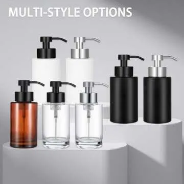 Foaming Soap Dispenser Set, 12 Oz Glass Hand Soap Dispenser with 304 Rust Proof Stainless Steel Pump, Waterproof Labels, for Bathroom Decor Kitchen College Dorm, Brown Black Pump