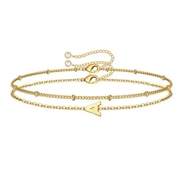 Dainty Gold Initial Bracelets for Women, Personalized Gold Initial Bracelets for Women Teen Girls Ch...