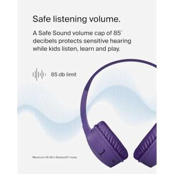 Belkin SoundForm Mini - Wireless Bluetooth Kids Headphones, 30H Battery, 85dB Safe Volume Limit, Built-in Microphone - Toddler On-Ear Earphones for iPhone, iPad, Fire Tablet, Ideal for School - Purple