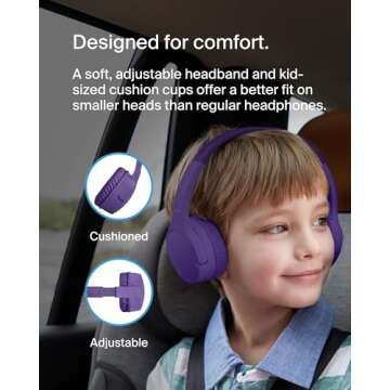 Belkin SoundForm Mini - Wireless Bluetooth Kids Headphones, 30H Battery, 85dB Safe Volume Limit, Built-in Microphone - Toddler On-Ear Earphones for iPhone, iPad, Fire Tablet, Ideal for School - Purple