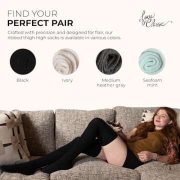 Love Classic Thigh High Socks in Ivory, Black & MHG 3-pack