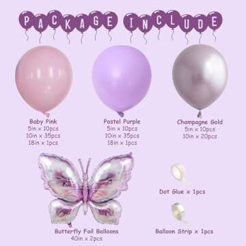 MOMOSHERO Butterfly Balloons Arch Garland Kit,Pink and Purple Balloons with Lavender Lilac Foil Butt...